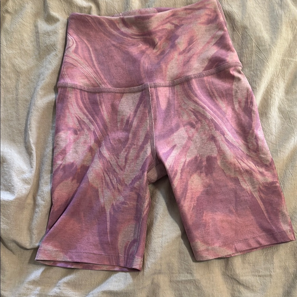 Beyond Yoga Pink Bike Shorts with Tie-Dye Pattern